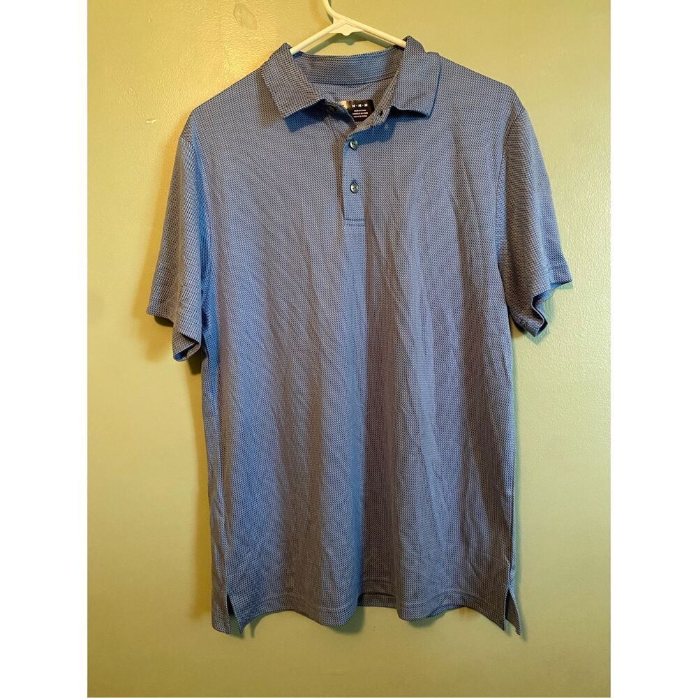 Ben Hogan Blue Button Up Short Sleeve Polo Shirt Size Medium